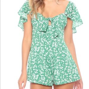 Green floral romper